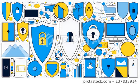 The Importance of Cybersecurity Measures | Business Banner Material for Protecting Information with Locks and Shields 137835914