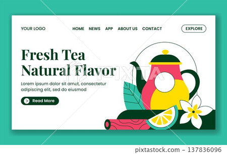 Social Media Landing Page Flat Cartoon Hand Drawn Template International Tea Day 137836096