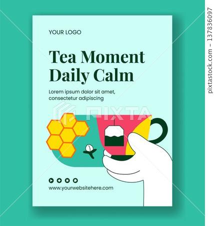 Vertical Poster Social Media Flat Cartoon Hand Drawn International Tea Day Background 137836097
