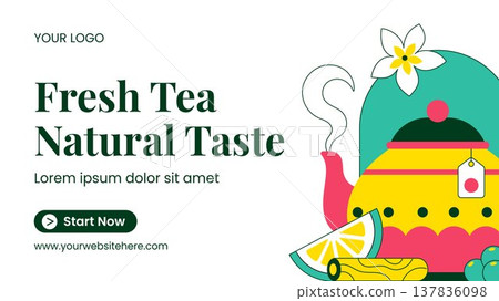 Flat Cartoon Hand Drawn Social Media Thumbnail Background International Tea Day 137836098