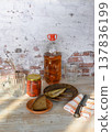 Still life with beer, crayfish, bread and salted fish 137836199