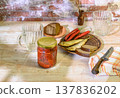 Still life with beer, crayfish, bread and salted fish 137836202