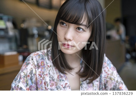 一位身穿碎花洋裝的女士 137836229