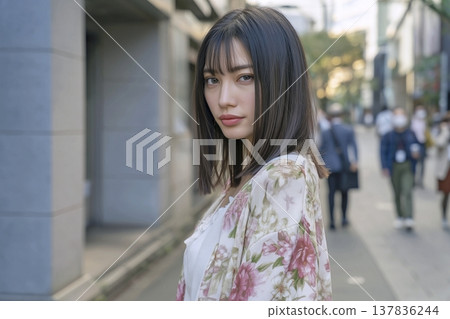 一位身穿碎花洋裝的女士 137836244