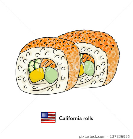 California Roll 2-Piece Set: Sushi Rolls with Visible Fillings | California Roll Sushi Avocado Salmon California Roll 2-Piece Set: Sushi Rolls with Visible Fillings | California Roll Sushi Avocado Salmon 137836935