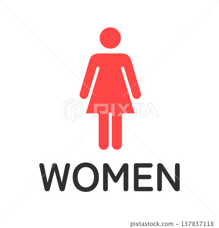 帶有“WOMEN”字樣的女洗手間圖標 帶有“WOMEN”字樣的女洗手間圖標 137837118