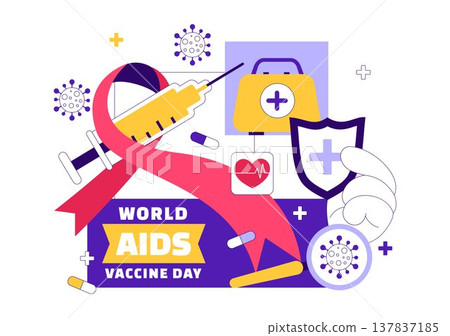 World AIDS Vaccine Day Vector Illustration Featuring Red Ribbon Awareness, Syringe Shield Protection, Immunization Campaign and Global Health Design World AIDS Vaccine Day Vector Illustration Featuring Red Ribbon Awareness, Syringe Shield Protection, Immunization Campaign and Global Health Design 137837185
