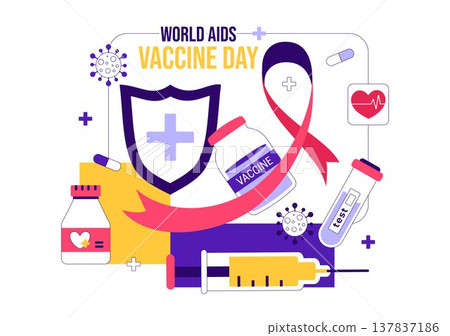 World AIDS Vaccine Day Vector Illustration Featuring Red Ribbon Awareness, Syringe Shield Protection, Immunization Campaign and Global Health Design World AIDS Vaccine Day Vector Illustration Featuring Red Ribbon Awareness, Syringe Shield Protection, Immunization Campaign and Global Health Design 137837186