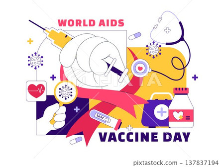 World AIDS Vaccine Day Vector Illustration Featuring Red Ribbon Awareness, Syringe Shield Protection, Immunization Campaign and Global Health Design World AIDS Vaccine Day Vector Illustration Featuring Red Ribbon Awareness, Syringe Shield Protection, Immunization Campaign and Global Health Design 137837194