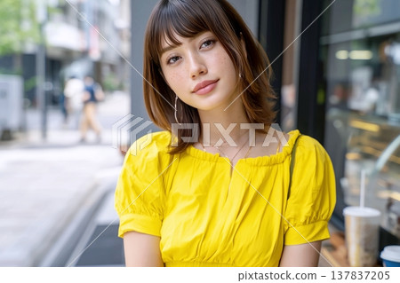 身穿黃色服裝的女子 137837205