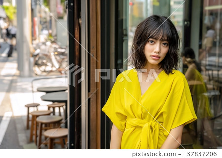 身穿黃色服裝的女子 137837206