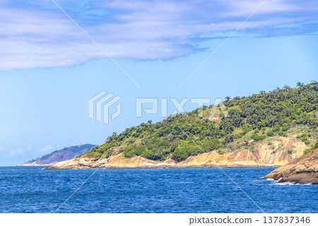 Tropical Urca Red Beach Rocks Water Rio de Janeiro Brazil. Tropical Urca Red Beach Rocks Water Rio de Janeiro Brazil. 137837346