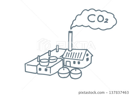 A simple hand-drawn illustration of carbon dioxide coming out of a factory chimney. 137837463