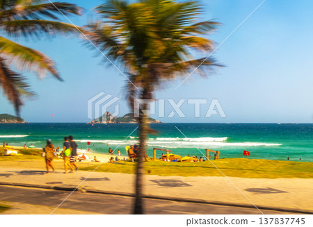 Tropical Barra da Tijuca Beach Parasol People Rio de Janeiro Brazil. Tropical Barra da Tijuca Beach Parasol People Rio de Janeiro Brazil. 137837745