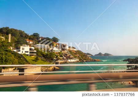 Tropical Barra da Tijuca Beach Parasol People Rio de Janeiro Brazil. 137837766