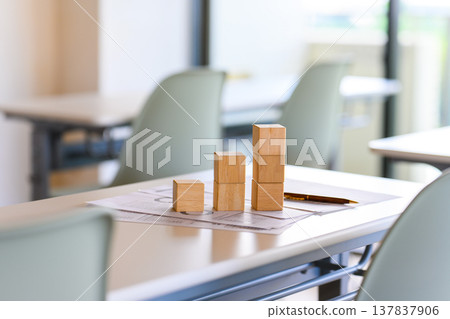 A graph of building blocks lined up on a desk 137837906