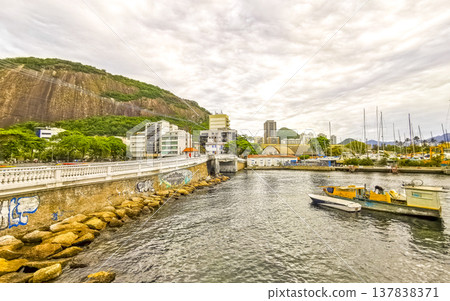 Urca coast beach promenade with boats Rio de Janeiro Brazil. 137838371