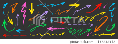 Arrow pencil brush crayon color set. Arrow line hand drawn sketch with chalk marker stroke texture grunge..Fun kid doodle swirl spiral underline check symbol childish cute. Vector Arrow pencil brush crayon color set. Arrow line hand drawn sketch with chalk marker stroke texture grunge..Fun kid doodle swirl spiral underline check symbol childish cute. Vector 137838412