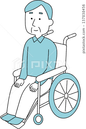 A monochrome image of an elderly man in a wheelchair. 137838456