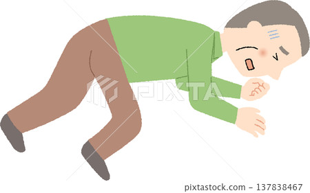 An elderly man lying on the ground, appearing to be in pain. 137838467