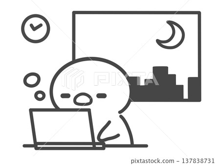一幅手繪線條畫,描繪了一隻小雞在加班時感到困倦的情景。 一幅手繪線條畫,描繪了一隻小雞在加班時感到困倦的情景。 137838731