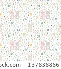 Cute hand drawn Easter seamless pattern with bunnies,flowers and easter eggs on spring garden 137838866