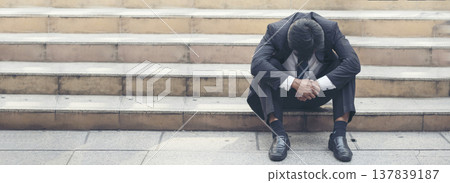 Banner Failure businessman unemployed jobless recession crisis stress and lose job. Panorama Despair Failure bankruptcy businesspeople in middle aged depressed failed situation wide with copy space Banner Failure businessman unemployed jobless recession crisis stress and lose job. Panorama Despair Failure bankruptcy businesspeople in middle aged depressed failed situation wide with copy space 137839187