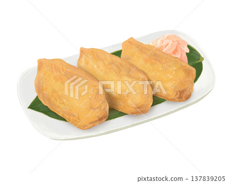 稻荷壽司（盛放在鋪有竹葉的盤子裡） 137839205