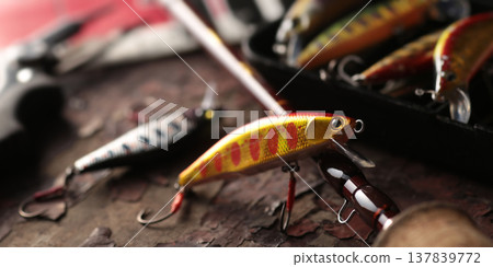 Lures used for fishing in mountain streams Lures used for fishing in mountain streams 137839772