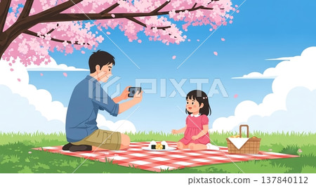 櫻花樹與家庭野餐 137840112