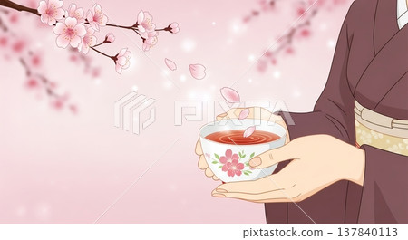 春天櫻花飄落之時，一杯暖茶。 137840113