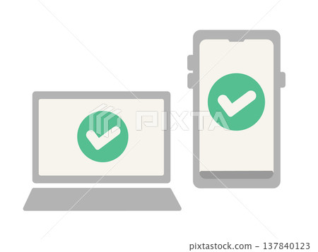 Computer and smartphone checkmark icon illustration set Computer and smartphone checkmark icon illustration set 137840123