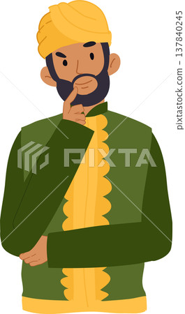 thinking indian businessman. south asian man in traditional indian clothing with turban and beard shown thinking in a calm pose 137840245