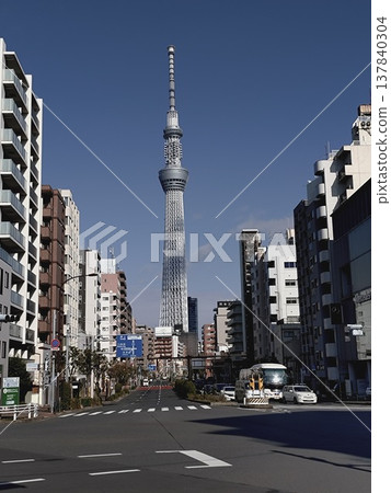 從人行道上看到的東京晴空塔 137840304