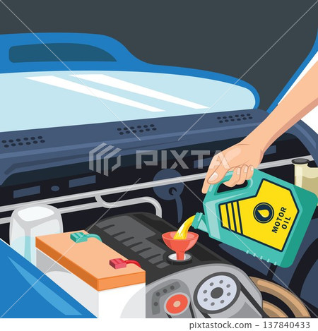 vector illustration cartoon element of a hand filling engine oil in a car 137840433