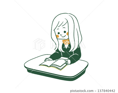 Female student reading a book at her seat - 4 colors Female student reading a book at her seat - 4 colors 137840442