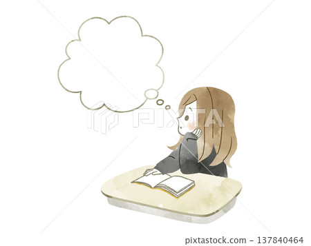 Female student lost in thought - watercolor Female student lost in thought - watercolor 137840464