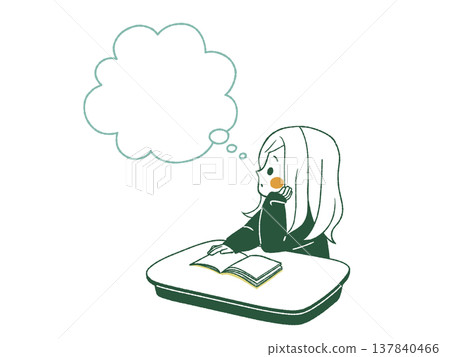 Female student deep in thought - 4 colors Female student deep in thought - 4 colors 137840466