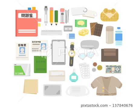 Exam venue, test, things to bring, illustrated set Exam venue, test, things to bring, illustrated set 137840676