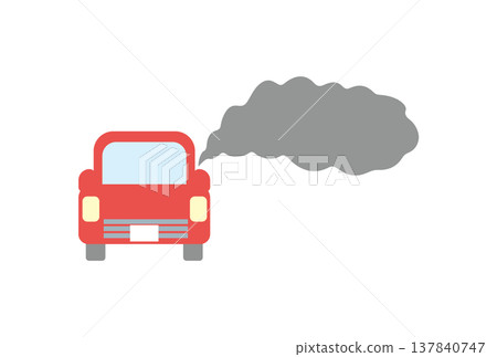 一輛汽車排放灰色廢氣的示意圖。 一輛汽車排放灰色廢氣的示意圖。 137840747