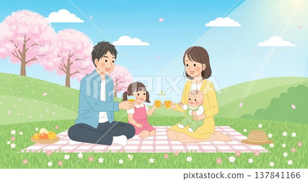 一家人正在享受春日野餐 137841166