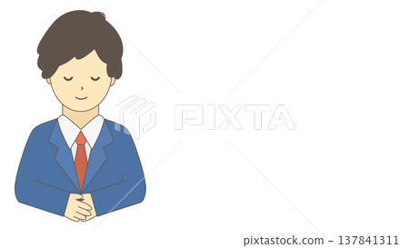 A male office worker bowing | Simple illustration of a businessman greeting and bowing (front view, upper body) A male office worker bowing | Simple illustration of a businessman greeting and bowing (front view, upper body) 137841311