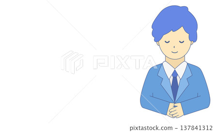 A male office worker bowing | Simple illustration of a businessman greeting and bowing (front view, upper body) A male office worker bowing | Simple illustration of a businessman greeting and bowing (front view, upper body) 137841312