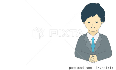 A male office worker bowing | Simple illustration of a businessman greeting and bowing (front view, upper body) A male office worker bowing | Simple illustration of a businessman greeting and bowing (front view, upper body) 137841313