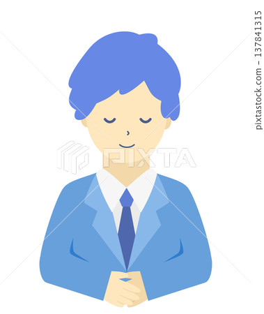 一位男性上班族鞠躬 | 商務人士問候和鞠躬的簡單插圖(正面,上半身) 一位男性上班族鞠躬 | 商務人士問候和鞠躬的簡單插圖(正面,上半身) 137841315