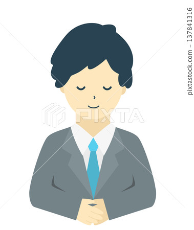 A male office worker bowing | Simple illustration of a businessman greeting and bowing (front view, upper body) 137841316