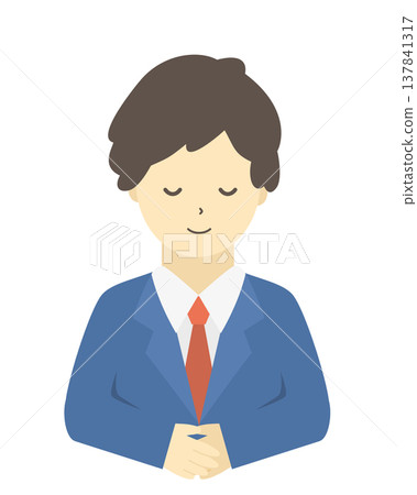 A male office worker bowing | Simple illustration of a businessman greeting and bowing (front view, upper body) A male office worker bowing | Simple illustration of a businessman greeting and bowing (front view, upper body) 137841317