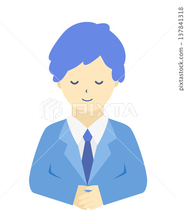 A male office worker bowing | Simple illustration of a businessman greeting and bowing (front view, upper body) 137841318