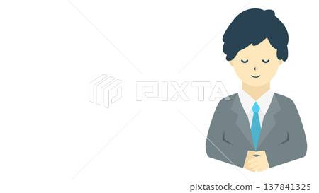 A male office worker bowing | Simple illustration of a businessman greeting and bowing (front view, upper body) A male office worker bowing | Simple illustration of a businessman greeting and bowing (front view, upper body) 137841325