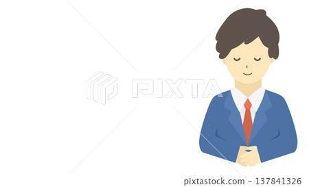 A male office worker bowing | Simple illustration of a businessman greeting and bowing (front view, upper body) A male office worker bowing | Simple illustration of a businessman greeting and bowing (front view, upper body) 137841326